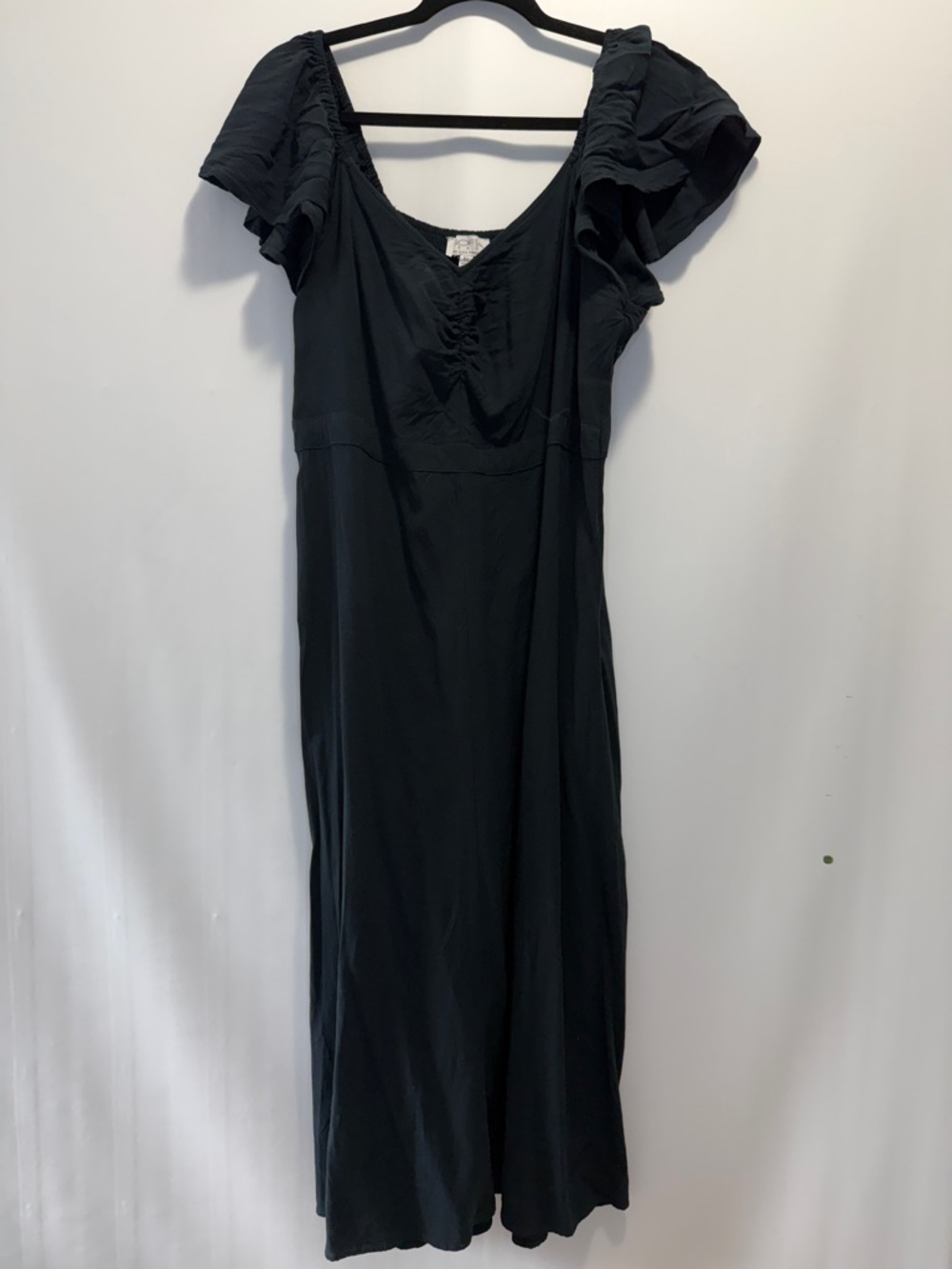 Sofia Vergara Black Ruffled Short-Sleeve Midi Dress Womens XL Coquette milkmaid